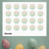 Sticker Rond Pastel Bunnies Easter Eggs Ferns n Mint Monogram
