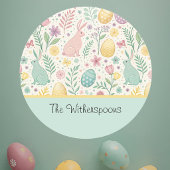 Sticker Rond Pastel Bunnies Easter Eggs Ferns n Mint Monogram