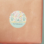 Sticker Rond Pastel Bunnies Easter Eggs Ferns n Mint Monogram