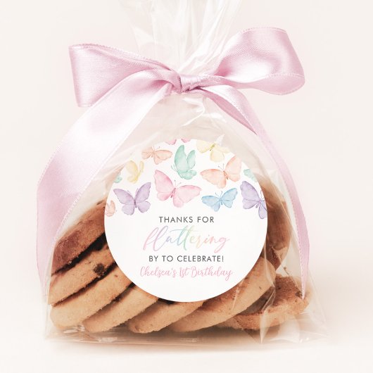 Sticker Rond Pastel Butterfly Girl's 1er Anniversaire Rainbow F