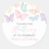 Sticker Rond Pastel Butterfly Girl's 1er Anniversaire Rainbow F (Devant)