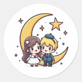 Sticker Rond Pastel Celestial Wedding Couple – Cute Style (Devant)