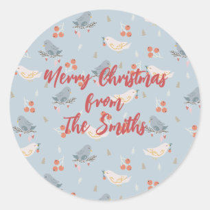Sticker Rond Pastel Christmas Birds Motif sans couture