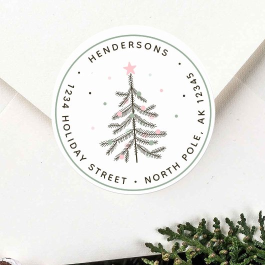 Sticker Rond Pastel Christmas Tree Adresse de retour