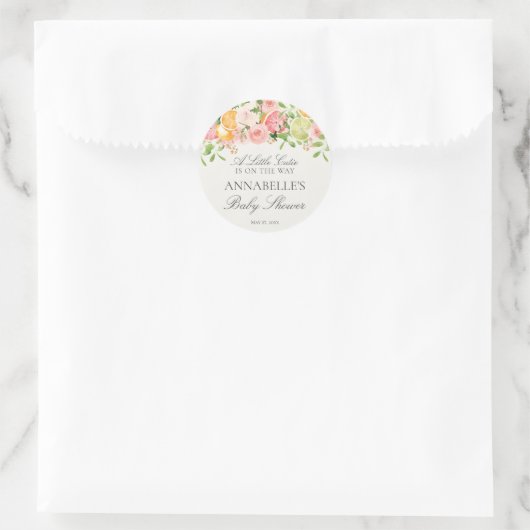 Sticker Rond Pastel Citrus Floral Cutie Baby shower Favoriser (Sac)