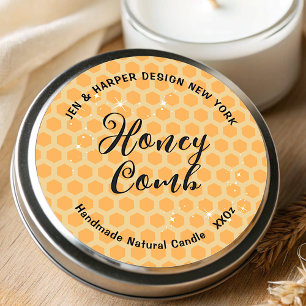 Sticker Rond Pastel Color Yellow Honey Comb Motif mignon