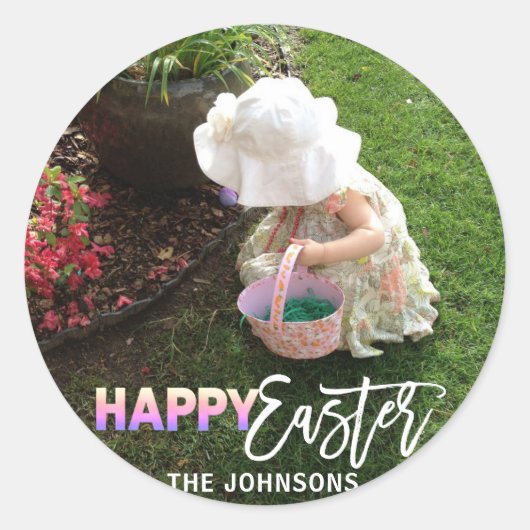 Sticker Rond Pastel Colorful HAPPY EASTER | Ajouter une photo (Devant)