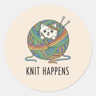 Sticker Rond Pastel Colors Cute Chat Fil Tricot à bille Design