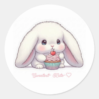 Sticker Rond Pastel Cupcake Bunny - Sweet Cherry Treat Kawaii