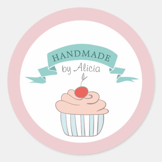 Sticker Rond pastel cupcake mignon monogramme fait main (Devant)