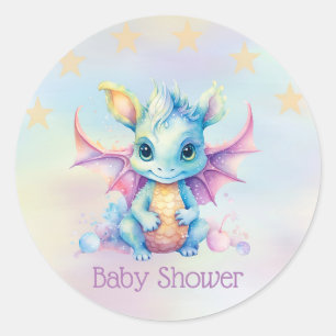 Sticker Rond Pastel Cute Dragon Girl Baby shower
