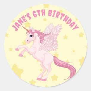 Sticker Rond Pastel Cute Unicorn fête d'anniversaire