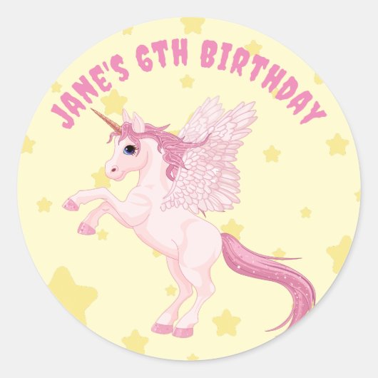 Sticker Rond Pastel Cute Unicorn fête d'anniversaire (Devant)