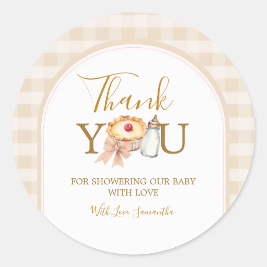 Sticker Rond Pastel Cutie En vichy Baby shower Merci (Devant)