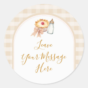 Sticker Rond Pastel Cutie Pie En vichy Baby shower Votre Messag