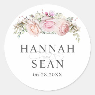 Sticker Rond Pastel Été Roses Mariage Faveur