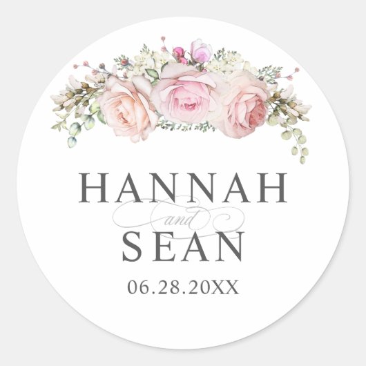 Sticker Rond Pastel Été Roses Mariage Faveur (Devant)