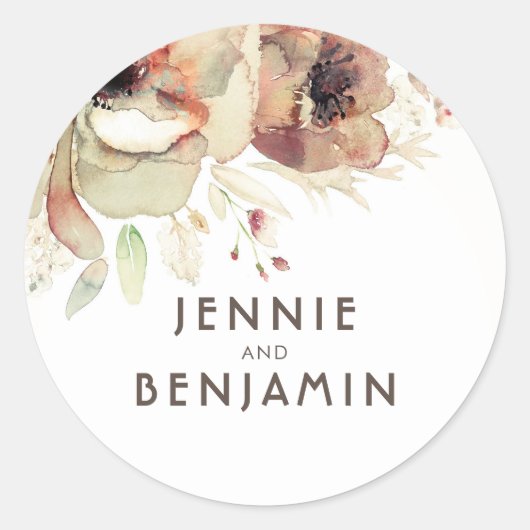 Sticker Rond Pastel Fall Aquarelle Vintage Fleurs Mariage (Devant)