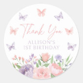 Sticker Rond Pastel Floral Butterfly Anniversaire (Devant)