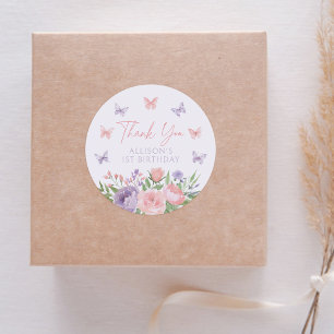 Sticker Rond Pastel Floral Butterfly Anniversaire