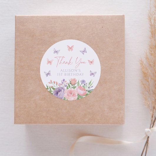 Sticker Rond Pastel Floral Butterfly Anniversaire