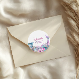 Sticker Rond Pastel Floral Mermaid Baby shower