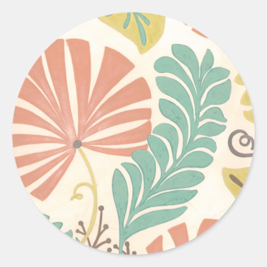 Sticker Rond Pastel Floral Vines et Feuilles sur Arrière - plan (Devant)