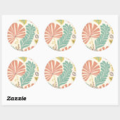 Sticker Rond Pastel Floral Vines et Feuilles sur Arrière - plan (Feuille)