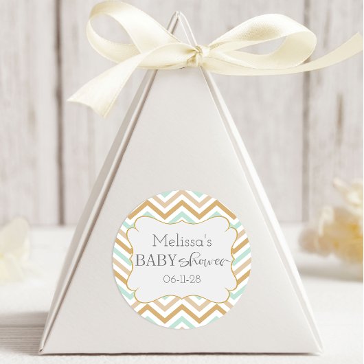 Sticker Rond Pastel Gold et Green Zig Zag Neutral Baby