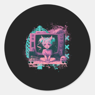 Sticker Rond Pastel Goth Kawaii Déplaisant Menhera Sad Anime D