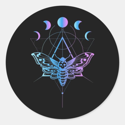 Sticker Rond Pastel Goth Moon Moth Croissant Géométrie (Devant)