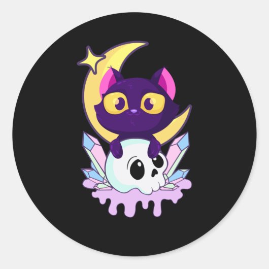 Sticker Rond Pastel Goth Moon Wiccan Animal Cat Crâne (Devant)