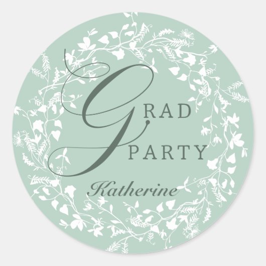 Sticker Rond Pastel Green White Fleur sauvage Wreath Graduation (Devant)