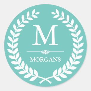 Sticker Rond Pastel Laurel Décor de couronne bleu Turquoise Mon