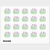 Sticker Rond Pastel Lavender Tulips Fleur Aquarelle Art (Feuille)