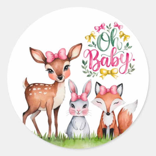Sticker Rond Pastel Meadow Compagnons Baby shower fille (Devant)