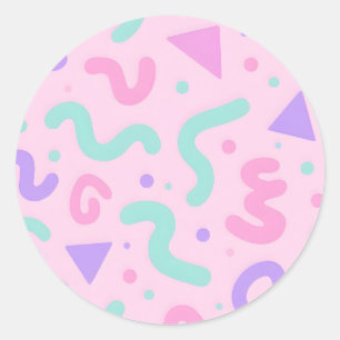Sticker Rond Pastel Memphis Gribouillis Géométrique Ludique Rét
