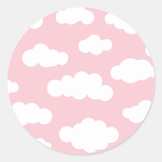 Sticker Rond Pastel Nuages Asthétique Blanc Et Rose Art (Devant)