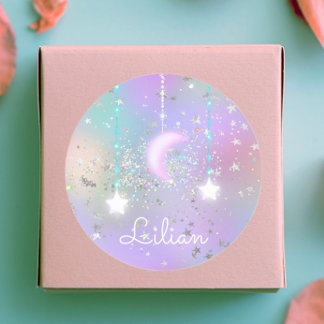 Sticker Rond Pastel nuit ciel brillant étoiles de lune parties