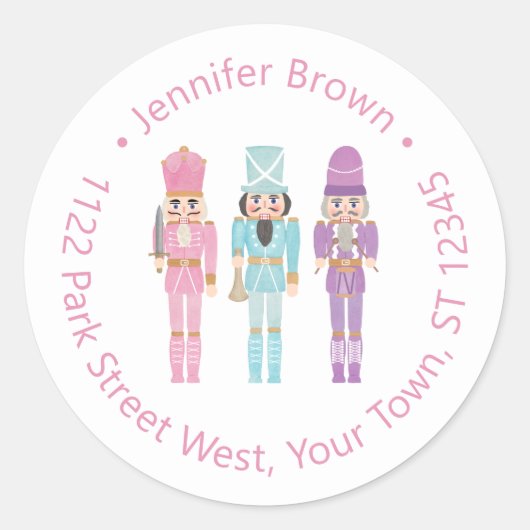 Sticker Rond Pastel Nutcracker Ballet Noël Adresse de retour (Devant)