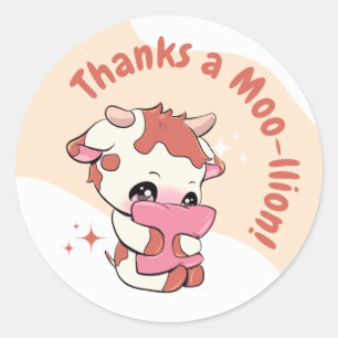 Sticker Rond Pastel Orange Cow White Cloud Merci