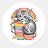 Sticker Rond Pastel Paws & Rainbow Sips (Devant)