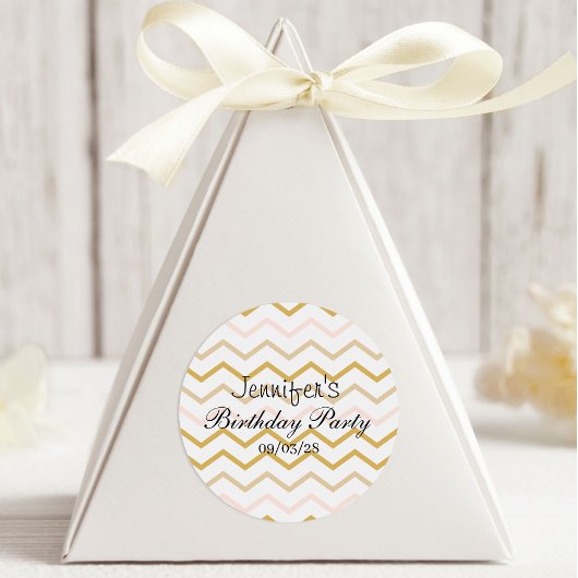 Sticker Rond Pastel Peach et Gold Zig Zag