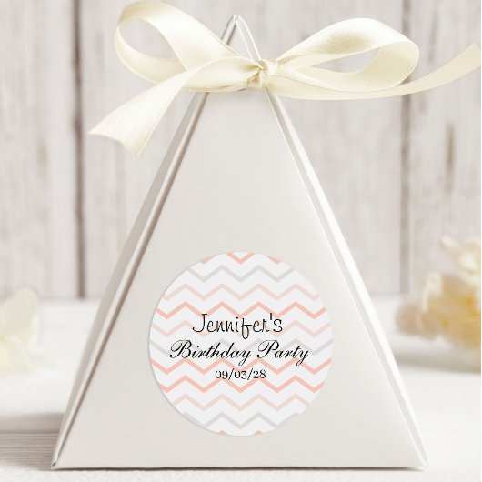 Sticker Rond Pastel Peach et Grey Zig Zag