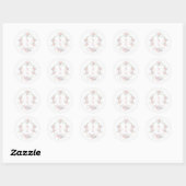 Sticker Rond Pastel Peonies Cadre Mariage Monogrammes (Feuille)