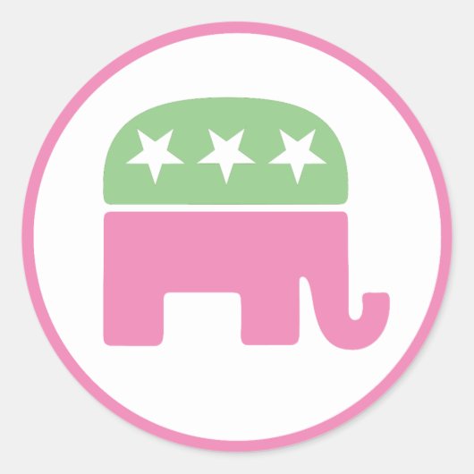 Sticker Rond Pastel Pink et Green Republican Elephant (Devant)