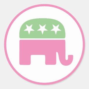Sticker Rond Pastel Pink et Green Republican Elephant