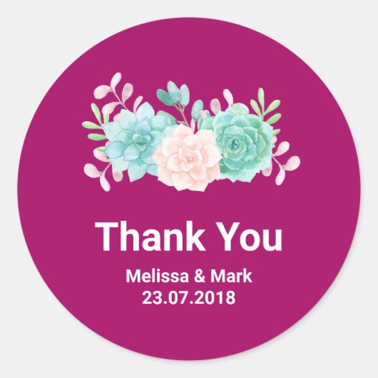 Sticker Rond Pastel Pink & Green Bouquet Floral Merci (Devant)