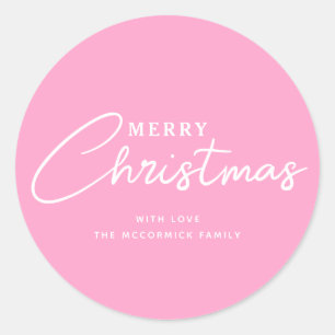 Sticker Rond Pastel Pink Joyeux Noël Nom du script