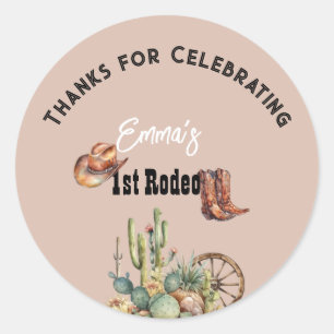 Sticker Rond Pastel Pink Rodeo Western Cowgirl 1er anniversaire